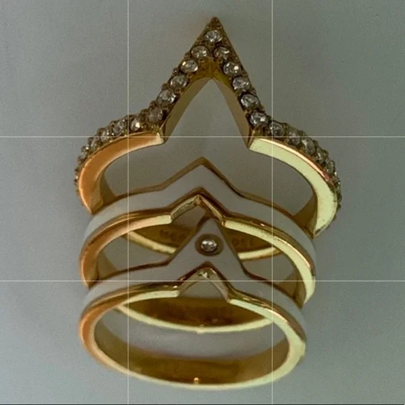 Henri Bendel Gold and White Chevron stackable three Rings - Picture 9 of 9